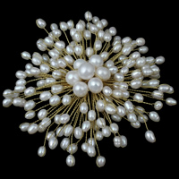 Zoetwater Parel Broche, met Messing, Bloem, antiek zilver plated, natuurlijke, 3-4mm, 7-8mm, 86x22mm, Verkocht door PC