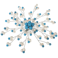 Zoetwater Parel Broche, met Synthetische Turquoise & Messing, Bloem, platinum plated, natuurlijke, 3-4mm, 100x10mm, Verkocht door PC