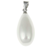 Mari del Sud Shell Pendant, conchiglia mari del sud, with ottone cauzione, Lacrima, placcato color platino, naturale, bianco, 10x23mm, Foro:Appross. 3x4mm, Venduto da PC