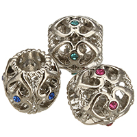 Zinklegering European Beads, Zinc Alloy, Drum, platinum plated, zonder troll & met strass & hol, meer kleuren voor de keuze, nikkel, lood en cadmium vrij, 11x10x11mm, Gat:Ca 5mm, 100pC's/Lot, Verkocht door Lot