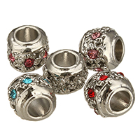 Zinklegering European Beads, Zinc Alloy, Drum, platinum plated, zonder troll & met strass, meer kleuren voor de keuze, nikkel, lood en cadmium vrij, 11x9x11mm, Gat:Ca 5mm, 100pC's/Lot, Verkocht door Lot