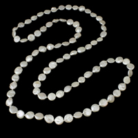 Natural de água doce pérola colar longo, Pérolas de água doce, Moeda, naturais, branco, 12-13mm, vendido para Aprox 45.5 inchaltura Strand