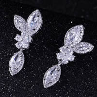 Cubic Zircon (CZ) Drop Earring Brass Flower platinum plated with cubic zirconia clear nickel lead & cadmium free Sold By Pair