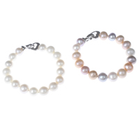 Fionnuisce saothraithe Pearl Bracelet, Pearl Fionnuisce, práis clasp foldover, Prátaí, nádúrtha, dathanna níos mó le haghaidh rogha, 9-10mm, Díolta Per Thart 7 Inse Snáithe