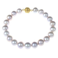 Sötvatten odlade Pearl Bracelet, Freshwater Pearl, mässing bajonett lås, Potatis, naturlig, purpur, 7-8mm, Såld Per Ca 6 inch Strand