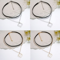 Zinc Alloy Choker Necklace, med jern kæde & PU, med 7cm extender kæde, forgyldt, oval kæde & 2-streng, flere farver til valg, bly & cadmium fri, 380mm, Solgt Per Ca. 12 inch Strand