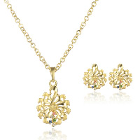 Zinklegering Sieraden Sets, oorbel & halsketting, Zinc Alloy, Bloem, gold plated, ronde schakelketting & met strass, nikkel, lood en cadmium vrij, 30x50mm, 25x20mm, Lengte Ca 17.7 inch, 5sets/Lot, Verkocht door Lot