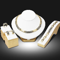 Zinklegering Sieraden Sets, vinger ring & armband & oorbel & halsketting, Zinc Alloy, gold plated, glazuur & met strass, nikkel, lood en cadmium vrij, 10mm, 10x20mm, 120mm, Maat:8, Lengte Ca 15 inch, Ca 6.8 inch, Verkocht door Stel