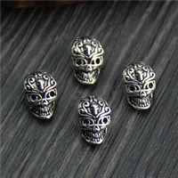 Thailand Sterling Sølv Perler, Skull, 7x10.50mm, Hole:Ca. 4.5mm, 7pc'er/Lot, Solgt af Lot