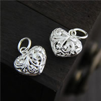 Pendentif en argent Sterling 925, coeur, creux, 13.60x12.80mm, Trou:Environ 5mm, 5PC/lot, Vendu par lot