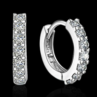 Orecchini cerchietti Hoop ottone, placcato argento vero, con 925 logo & Micro spianare cubic zirconia, assenza di piombo & cadmio, 8-10mm, 10Pairspaio/borsa, Venduto da borsa