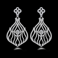 Ciúbach Zirconia Micrimhilseogra réiteodh Earring Prás, airgead fíor plated, micrea réiteach zirconia ciúbach, luaidhe & caidmiam saor in aisce, 33x58mm, Díolta De réir Péire