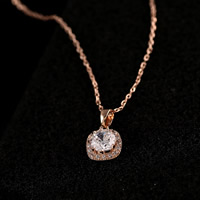 Zircônio cúbico Micro Pave colar de bronze, cobre, with 5cm extender chain, Quadrado, rosa real banhada a ouro, cadeia oval & micro pavimento em zircônia cúbica & facetada, níquel, chumbo e cádmio livre, 20mm, vendido para Aprox 15.5 inchaltura Strand