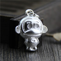 Pendentif en argent Sterling 925, singe, 15.20x19mm, Trou:Environ 3mm, 3PC/lot, Vendu par lot