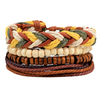 Koskind Armbånd sæt, med Vokset Cotton Cord & Træ, flettet armbånd & justerbar, Længde Ca. 7-7.9 inch, 4Strands/sæt, Solgt af sæt