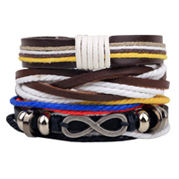 Koeienhuid Armband-Set, met Gewaxt katoenen koord & Zinc Alloy, Oneindigheid, plated, gevlochten armband & verstelbaar, Lengte Ca 7-7.9 inch, 3strengen/Stel, Verkocht door Stel