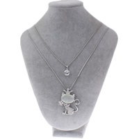 Cat Eye Sweater ketting, Zinc Alloy, met messing ketting & Cats Eye, Kat, platinum plated, box ketting & gefacetteerde & met strass & 2-strengs, lood en cadmium vrij, 40x53x6mm, Lengte Ca 23.5 inch, 12strengen/Bag, Verkocht door Bag