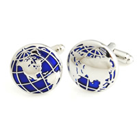 Cufflinks Brass Globe platinum color plated enamel nickel lead & cadmium free 18mm Sold By Lot