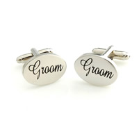 Cufflinks Brass Flat Oval word groom platinum color plated enamel nickel lead & cadmium free Sold By Lot