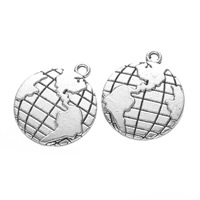 Zinc Alloy Pendler, Globe, antik sølv farve forgyldt, nikkel, bly & cadmium fri, 34x20mm, Hole:Ca. 2mm, 200pc'er/Bag, Solgt af Bag