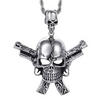 Roestvrij staal Skull Hangers, Schedel, Halloween Jewelry Gift & zwart maken, 59x67mm, Gat:Ca 3x5mm, Verkocht door PC