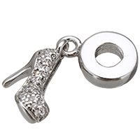 ottone pendente di European, Scarpe, placcato platino, Micro spianare cubic zirconia & senza filo, assenza di nichel,piombo&cadmio, 26mm, 10x15x5mm, 9x13x3mm, Foro:Appross. 4mm, 20PC/lotto, Venduto da lotto