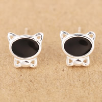 925 Sterling Silver Stud Earring with rubber earnut Cat enamel Sold By Lot