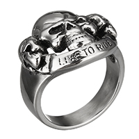 Rustfrit stål Mænd Finger Ring, 316 Stainless Steel, Skull, forskellig størrelse for valg & sværte, 22x6mm, 5pc'er/Lot, Solgt af Lot