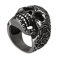 Rostfritt stål Män Fingerringar, 316 rostfritt stål, Skull, olika storlek för val & svärta, 29x9mm, 5PC/Lot, Säljs av Lot