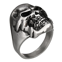 Rustfrit stål Mænd Finger Ring, 316 Stainless Steel, Skull, forskellig størrelse for valg & sværte, 32.50x9mm, 5pc'er/Lot, Solgt af Lot