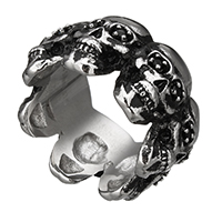 Rustfrit stål Mænd Finger Ring, 316 Stainless Steel, Skull, forskellig størrelse for valg & med rhinestone & sværte, 14.50x4mm, 5pc'er/Lot, Solgt af Lot