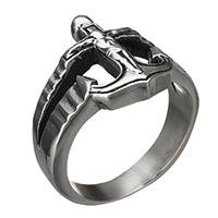 Ruostumaton teräs Miesten Ring Finger, 316 Stainless Steel, Ankkuri, Nautical malli & erikokoisia valinnalle & mustata, 20x4.50mm, 5PC/erä, Myymät erä