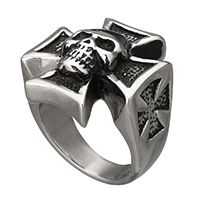 Ruostumaton teräs Miesten Ring Finger, 316 Stainless Steel, Skull Cross, erikokoisia valinnalle & mustata, 22x8mm, 5PC/erä, Myymät erä