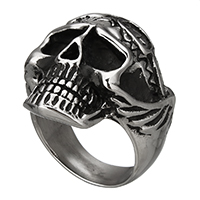 Rustfrit stål Mænd Finger Ring, 316 Stainless Steel, Skull, forskellig størrelse for valg & sværte, 30x8mm, 5pc'er/Lot, Solgt af Lot