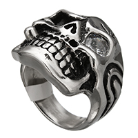 Rustfrit stål Mænd Finger Ring, 316 Stainless Steel, Skull, forskellig størrelse for valg & med cubic zirconia & sværte, 26x8mm, 5pc'er/Lot, Solgt af Lot