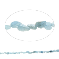 gemstone Chips, Akvamarin, Nuggets, naturlig, Marts Birthstone, 5x8x4mm-9x15x6mm, Hole:Ca. 1mm, Ca. 44pc'er/Strand, Solgt Per Ca. 15.5 inch Strand