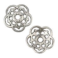 Lo zinco in lega tallone Cap, lega in zinco, Fiore, placcato argento antico, assenza di nichel,piombo&cadmio, 10x10x3mm, Foro:Appross. 2mm, 500PC/lotto, Venduto da lotto