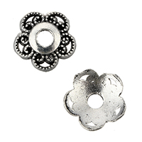 Sinc Alloy Bead Cap, Flower, dath airgid antique plátáilte, nicil, luaidhe & caidmiam saor in aisce, 10.50x10.50x4mm, Poll:Thart 2.5mm, 500ríomhairí pearsanta/Lot, Díolta De réir Lot