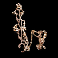 Sinc Alloy Double Slabhra Ring Finger Link, plátáilte, oscailte & le rhinestone, dathanna níos mó le haghaidh rogha, nicil, luaidhe & caidmiam saor in aisce, Méid:8, 5ríomhairí pearsanta/Lot, Díolta De réir Lot