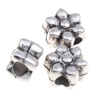 Kopparbelagd plast European Pärlor, Blomma, antik silver pläterad, utan troll, 12x8mm, Hål:Ca 4mm, 1000PC/Bag, Säljs av Bag