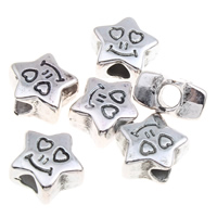 Kopparbelagd plast European Pärlor, Star, antik silver pläterad, utan troll, 13x7mm, Hål:Ca 4mm, 1000PC/Bag, Säljs av Bag