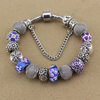 European Armbånd, Zinc Alloy, med messing kæde & Lampwork, antik sølv farve forgyldt, forskellige længde for valg & emalje & med rhinestone, nikkel, bly & cadmium fri, Solgt af Strand