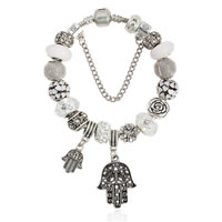 Hamsa Armbanden, Zinc Alloy, met messing ketting & strass klei pave & Kristal & Lampwork, antiek zilver plated, Islam sieraden & verschillende lengte voor keuze & glazuur & gefacetteerde & met strass, nikkel, lood en cadmium vrij, Verkocht door Strand