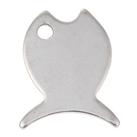 Rustfrit stål Tag Charm, Stainless Steel, Fisk, oprindelige farve, 12x15x1mm, Hole:Ca. 1mm, 500pc'er/Bag, Solgt af Bag