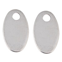 Ruostumaton teräs Tag Charm, Flat Oval, alkuperäinen väri, 7x12x1mm, Reikä:N. 1mm, 500PC/laukku, Myymät laukku