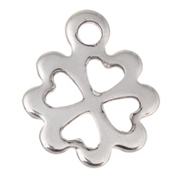 Nemesacél virág medál, Stainless Steel, Four Leaf Clover, az eredeti szín, 11x13x1mm, Lyuk:Kb 1mm, 500PC-k/Bag, Által értékesített Bag