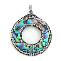 Natuurlijke Abalone Shell Hangers, Abalone Schelp, met messing borgtocht & strass klei pave, Donut, platinum plated, nikkel, lood en cadmium vrij, 40x47x5mm, Gat:Ca 3x6.5mm, 10pC's/Lot, Verkocht door Lot