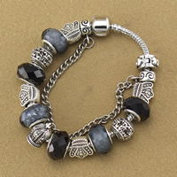 European Armband, Zinklegierung, mit Messingkette & Kristall & Lampwork, antik silberfarben plattiert, unterschiedliche Länge der Wahl & facettierte, frei von Nickel, Blei & Kadmium, verkauft von Strang