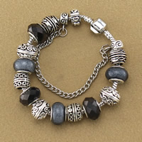 Bracelet European , alliage de zinc, avec chaîne en laiton & cristal & chalumeau, Plaqué de couleur d'argent, facettes, protéger l'environnement, sans nickel, plomb et cadmium, Vendu par Environ 6.6 pouce brin