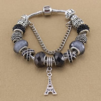 Bracciale European, lega in zinco, with catena in ottone & argilla & cristallo & vetro lavorato, Torre Eiffel, placcato argento antico, lunghezza differente per scelta & sfaccettati & con strass, assenza di nichel,piombo&cadmio, Venduto da filo